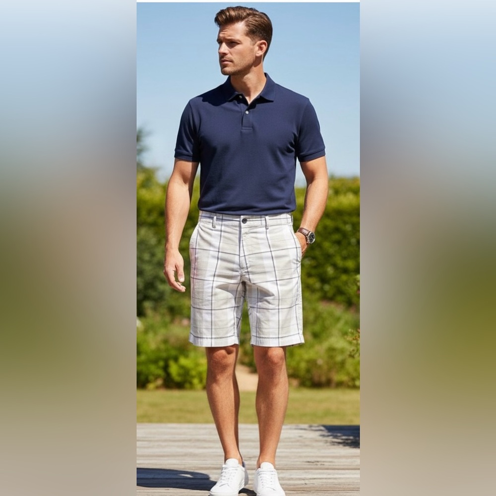 Champions Tour white/grey/cream squares shorts, great condition, 40